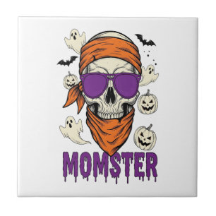 Momster skull Funny Halloween Mum Tile
