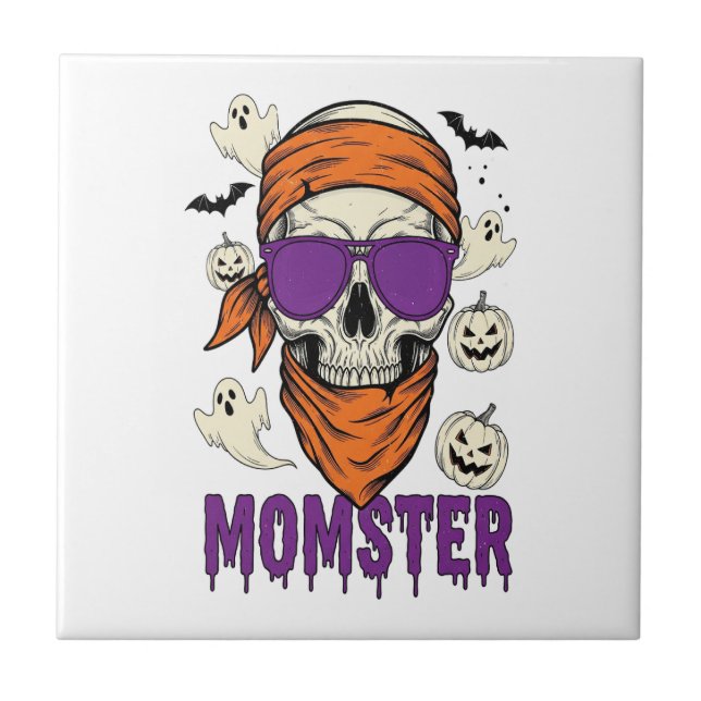 Momster skull Funny Halloween Mum Tile (Front)