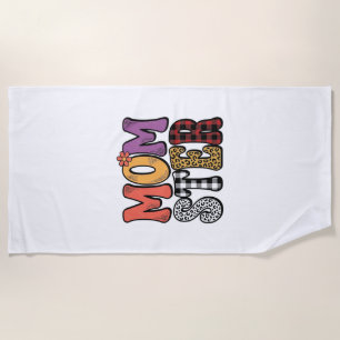Momster Vintage Mum Leopard Plaid Typography Desig Beach Towel