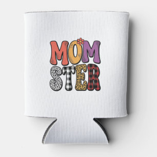 Momster Vintage Mum Leopard Plaid Typography Desig Can Cooler