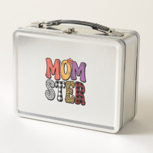 Momster Vintage Mum Leopard Plaid Typography Desig Metal Lunch Box