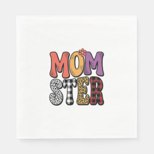Momster Vintage Mum Leopard Plaid Typography Desig Napkin