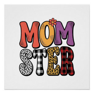 Momster Vintage Mum Leopard Plaid Typography Desig Poster