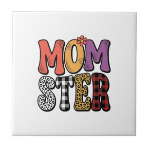 Momster Vintage Mum Leopard Plaid Typography Desig Tile