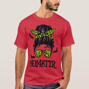 Momster Womens Halloween Messy Bun Mom Ster T-Shirt