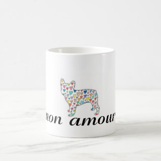 mon amour "my love" frenchie heart tea mug