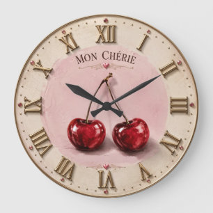 Mon Chérie Cherry Romantic French Quote Large Clock