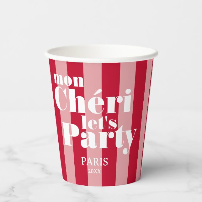 Mon Cherie Let's Party Cherry Red Bold Stripe Paper Cups (Back)