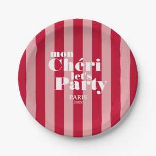 Mon Cherie Let's Party Cherry Red Bold Stripe Paper Plate