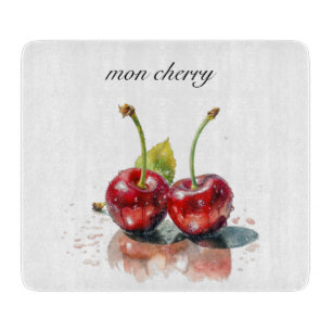 Mon Cherry, two cherries watercolor customisable Cutting Board