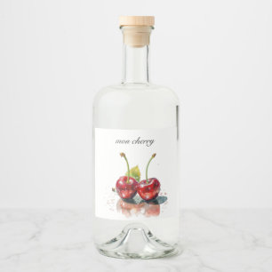 Mon Cherry, two cherries watercolor customisable Liquor Bottle Label