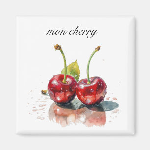 Mon Cherry, two cherries watercolor customisable Magnet