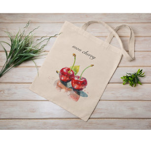 Mon Cherry, two cherries watercolor customisable Tote Bag