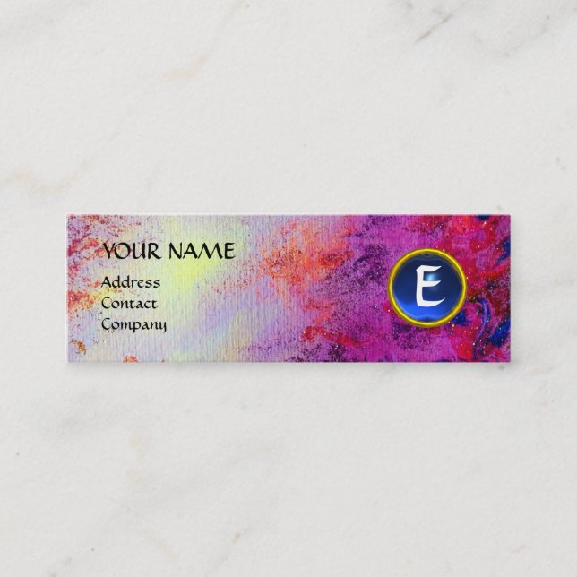 MON MONOGRAM bright fuchsia purple blue Mini Business Card (Front)