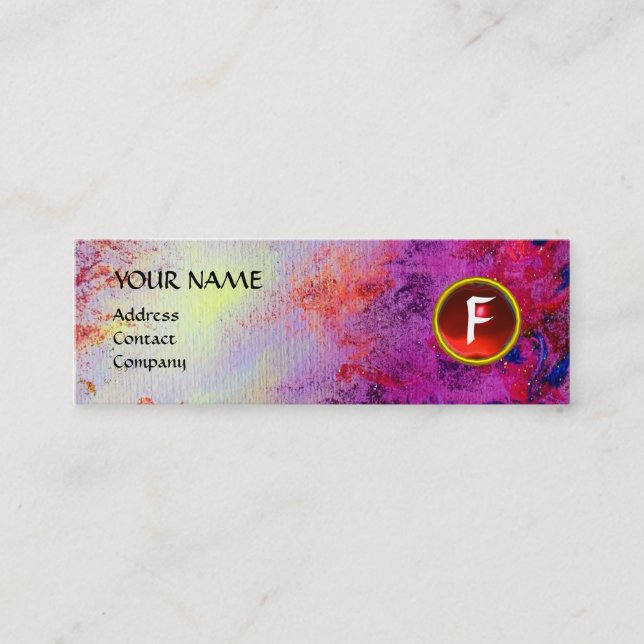 MON MONOGRAM bright fuchsia purple red Mini Business Card (Front)