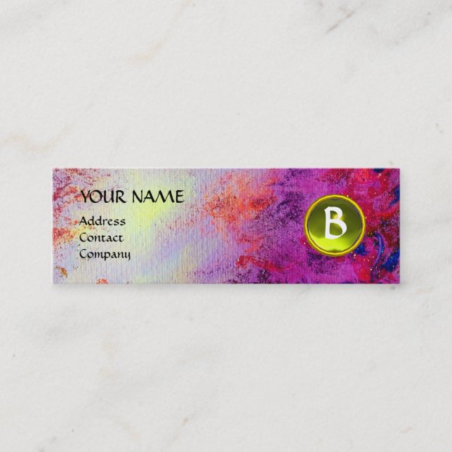 MON MONOGRAM bright fuchsia purple yellow Mini Business Card (Front)