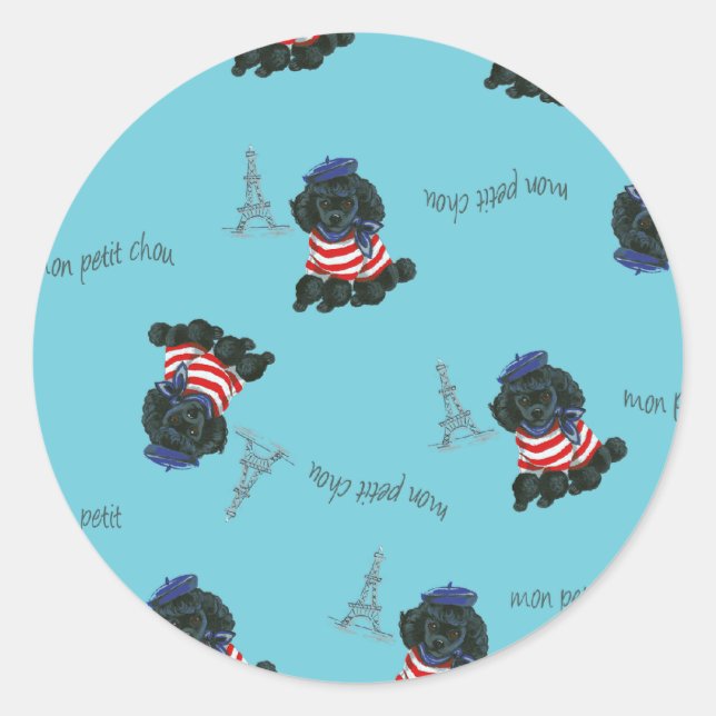 Mon Petit Chou Chou Black Poodle Puppy Classic Round Sticker (Front)