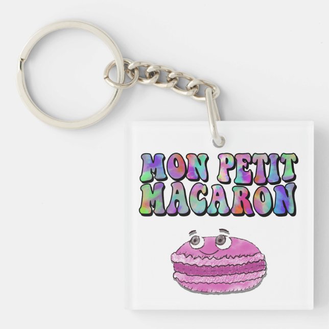 Mon Petit Macaron Retro Tie Dye Groovy Text Key Ring (Front)