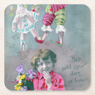 Mon petite coeur dans ce baiser square paper coaster