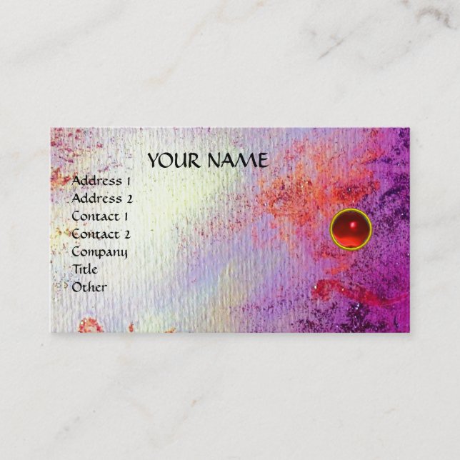 MON Red Ruby,Grey Agate, bright red ,white,violet Business Card (Front)