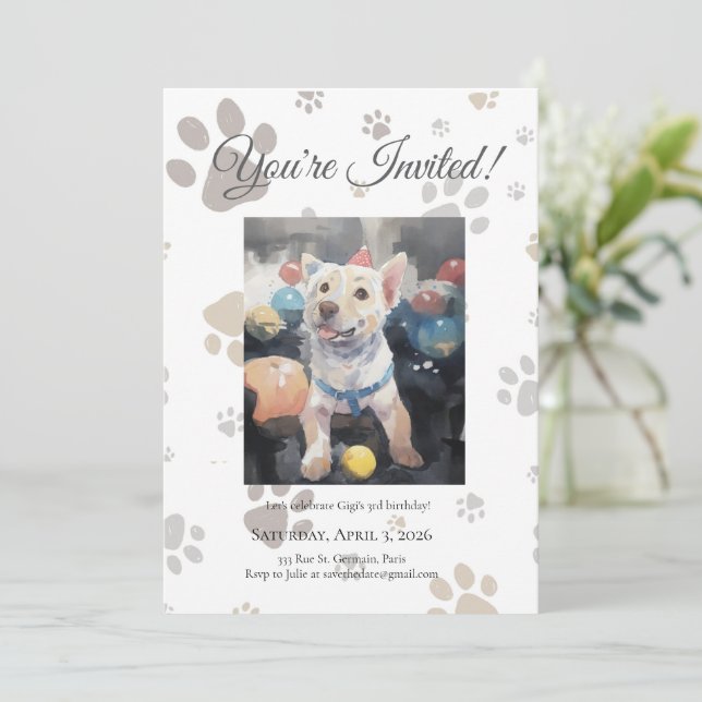 Mon Toutou French Inspired Dog Birthday Invitation (Standing Front)