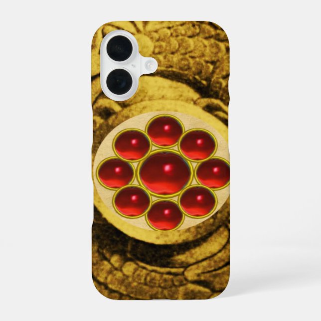 MON WITH RED RUBY GEMSTONS Gold Griffins iPhone 16 Case (Back)