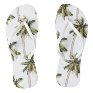MONA Beach Watercolor Palm Tree Wedding Flip Flops