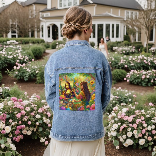 Mona drawing Mona in a Flowers garden Denim Jacket (Wedding Back)