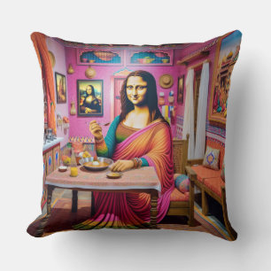 Mona eating Indian Foods Cushion