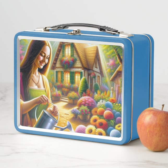 Mona giving water for flowers plants metal lunch box (In Situ)