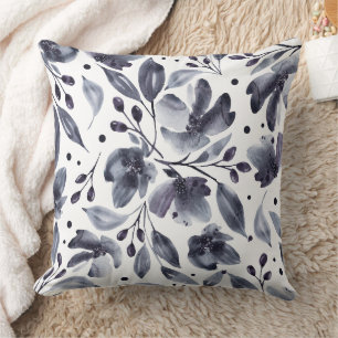Mona Grey and White Watercolor Floral Reversible Cushion