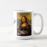 Mona Latke 15oz Mug<br><div class="desc">In celebration of the Jewish holiday Hanukkah or the Festival of Lights, Mona is offering traditional latkes. She has lit her candles and is prepared to play the dreidel game with chocolate coins.</div>