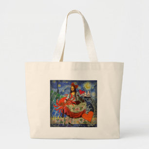 Mona Lisa and Crab Large Tote Bag