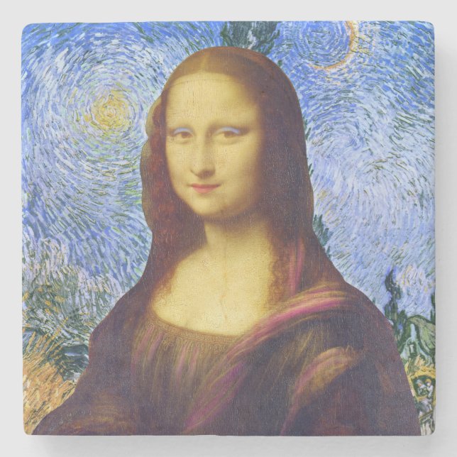 Mona Lisa and Van Gogh Stone Coaster (Front)