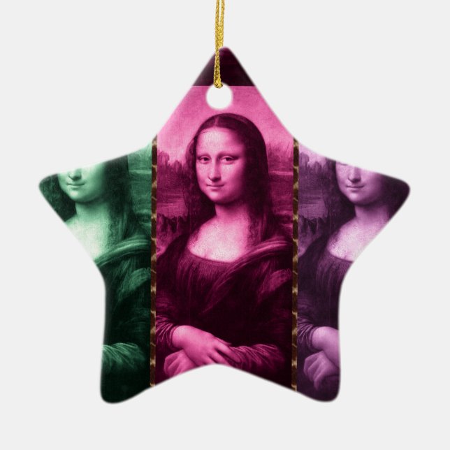 Mona Lisa Animal Print Green Pink Purple Ceramic Tree Decoration (Front)