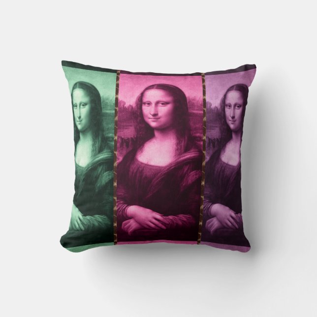 Mona Lisa Animal Print Green Pink Purple Cushion (Front)