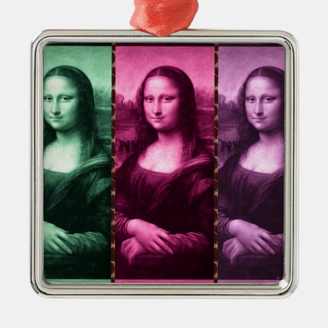 Mona Lisa Animal Print Green Pink Purple Metal Tree Decoration (Front)