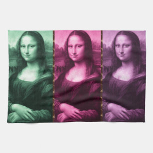 Mona Lisa Animal Print Green Pink Purple Tea Towel
