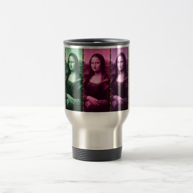 Mona Lisa Animal Print Green Pink Purple Travel Mug (Center)