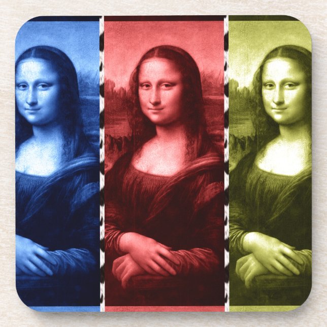 Mona Lisa Animal Print Primary Colors Coaster (Front)