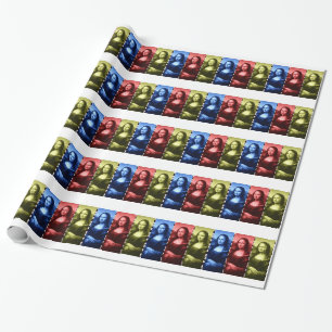Mona Lisa Animal Print Primary Colors Wrapping Paper