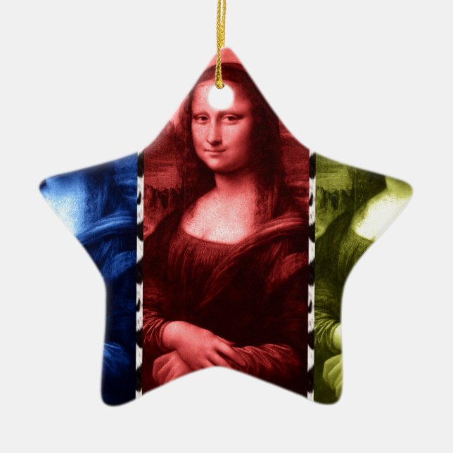Mona Lisa Animal Print Primary Colours Ceramic Tree Decoration (Front)