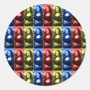 Mona Lisa Animal Print Primary Colours Classic Round Sticker