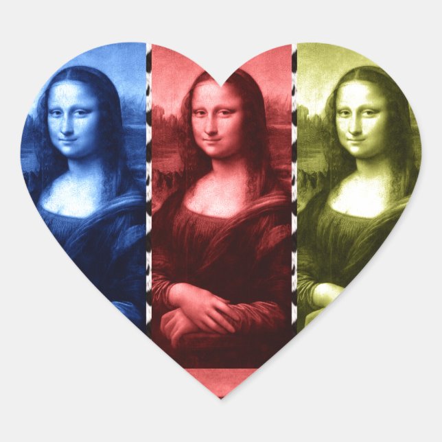 Mona Lisa Animal Print Primary Colours Heart Sticker (Front)