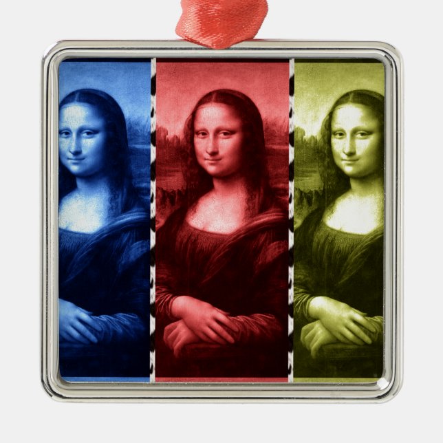 Mona Lisa Animal Print Primary Colours Metal Tree Decoration (Front)