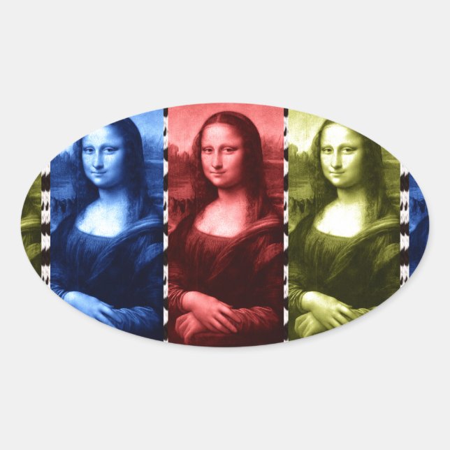 Mona Lisa Animal Print Primary Colours Oval Sticker (Front)