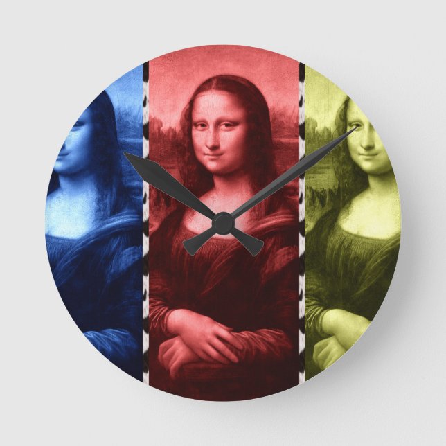 Mona Lisa Animal Print Primary Colours Round Clock (Front)