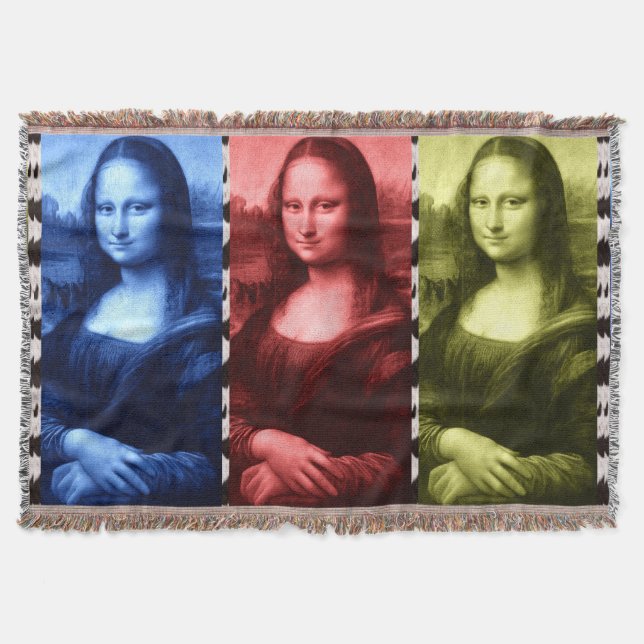 Mona Lisa Animal Print Primary Colours Throw Blanket (Front)