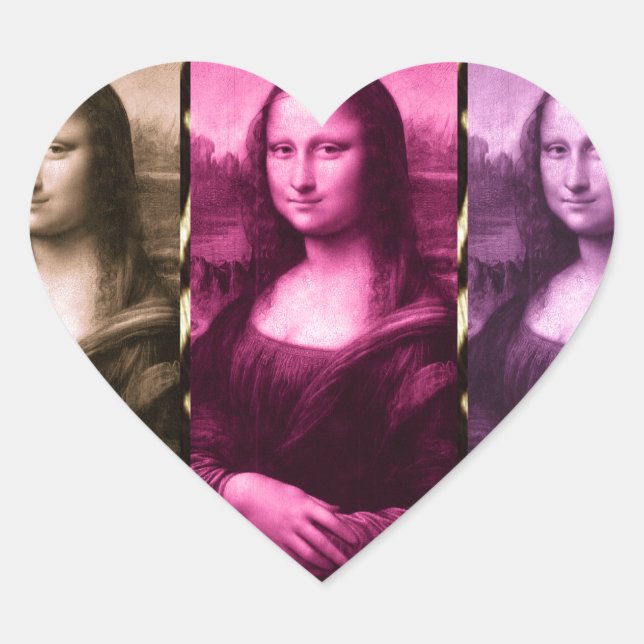Mona Lisa Animal Print Purple Pink Chocolate Heart Sticker (Front)