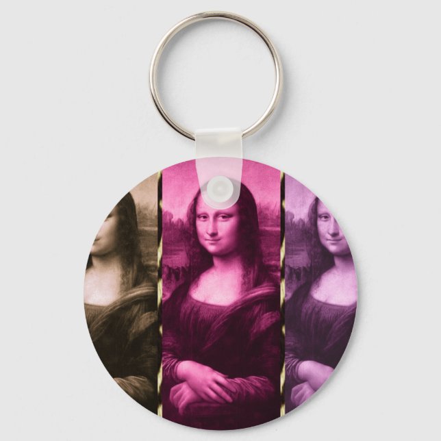 Mona Lisa Animal Print Purple Pink Chocolate Key Ring (Front)